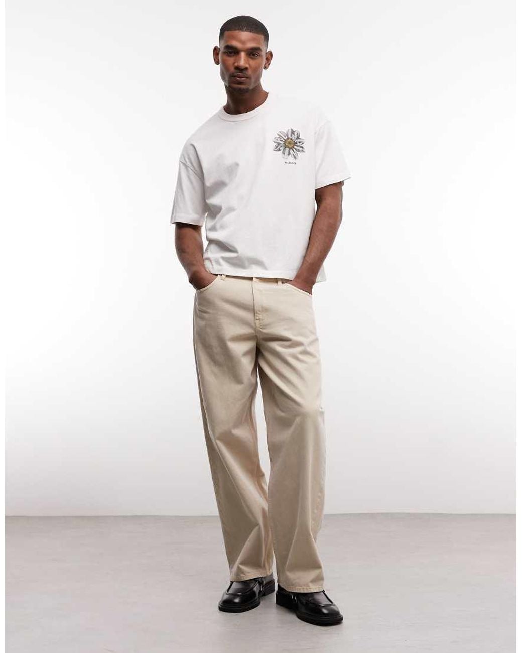 AllSaints Gray Petals Short Sleeve Graphic Logo T-shirt With Back Print for men