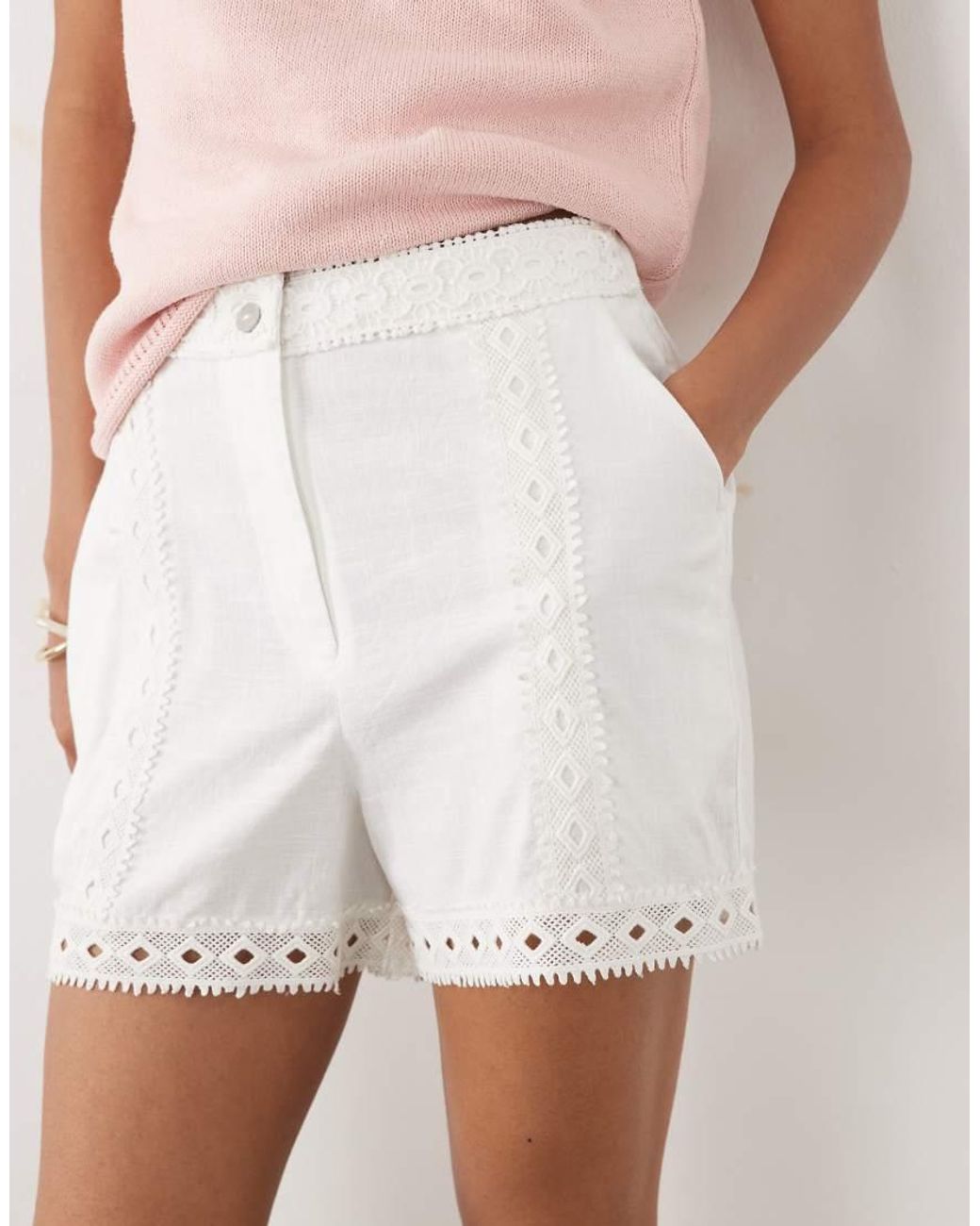New Look White Lace Detail Embroidered Shorts