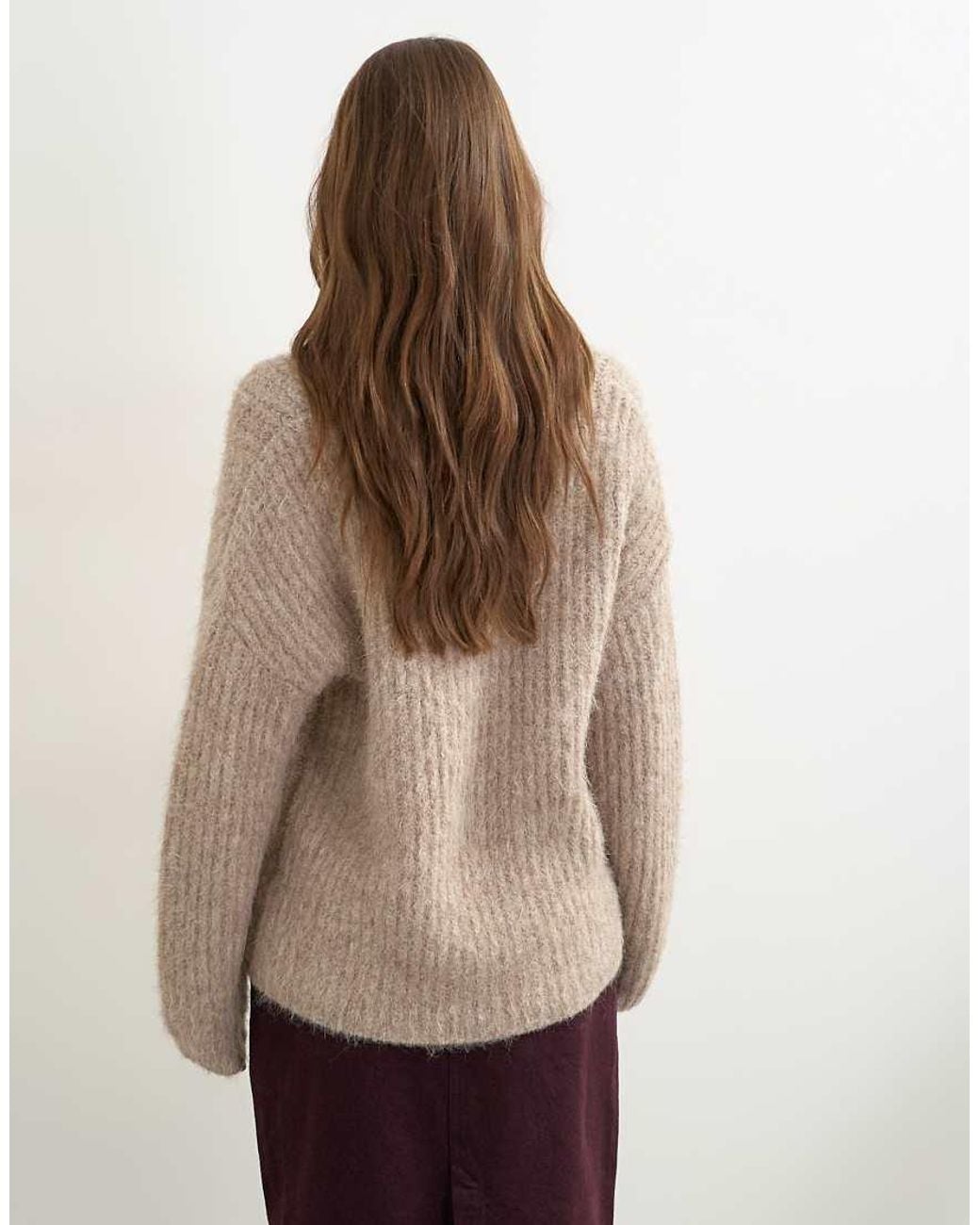 TOPSHOP Natural Knitted Chunky Shawl Collar Sweater