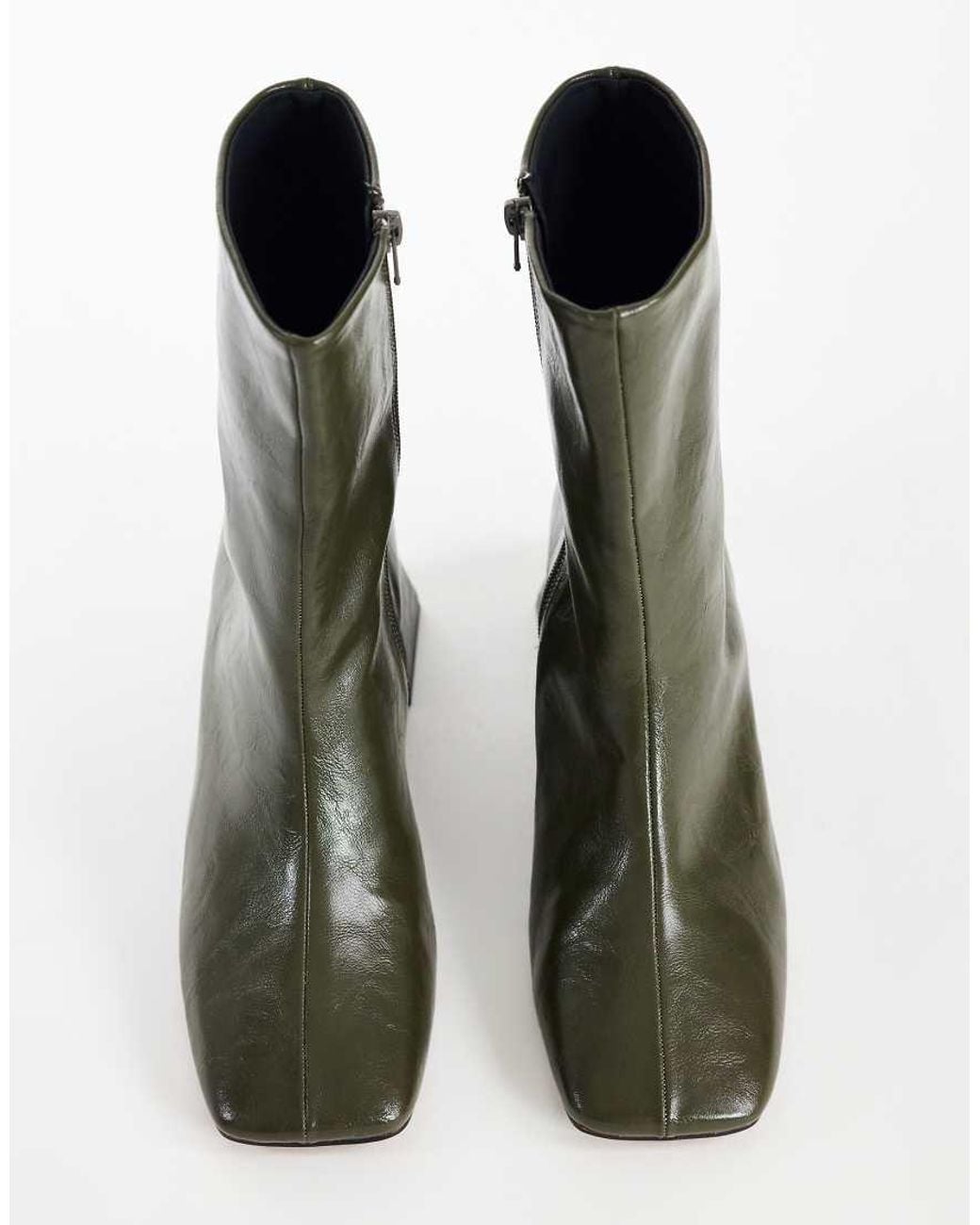 TOPSHOP Green Kenton Block Heel Ankle Boot