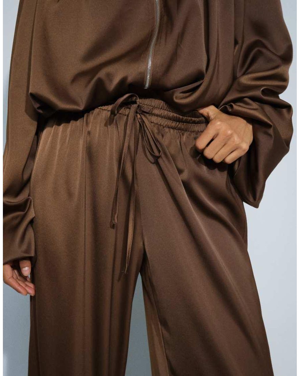 Missy Empire Brown Satin Drawstring Relaxed Pants