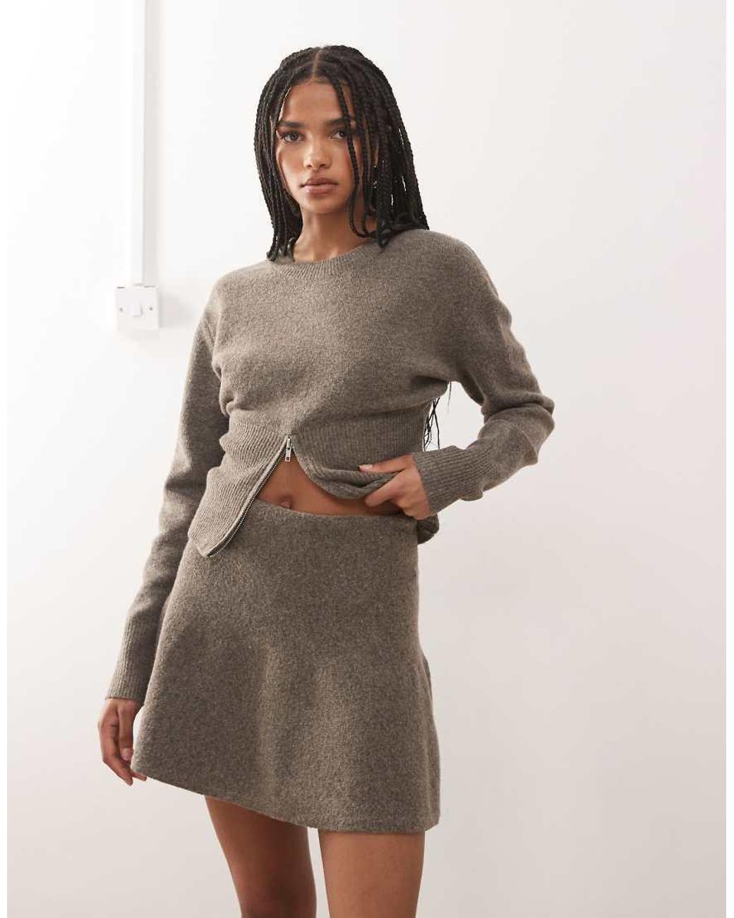 Noisy May Natural Flippy Knitted Skirt Co-ord