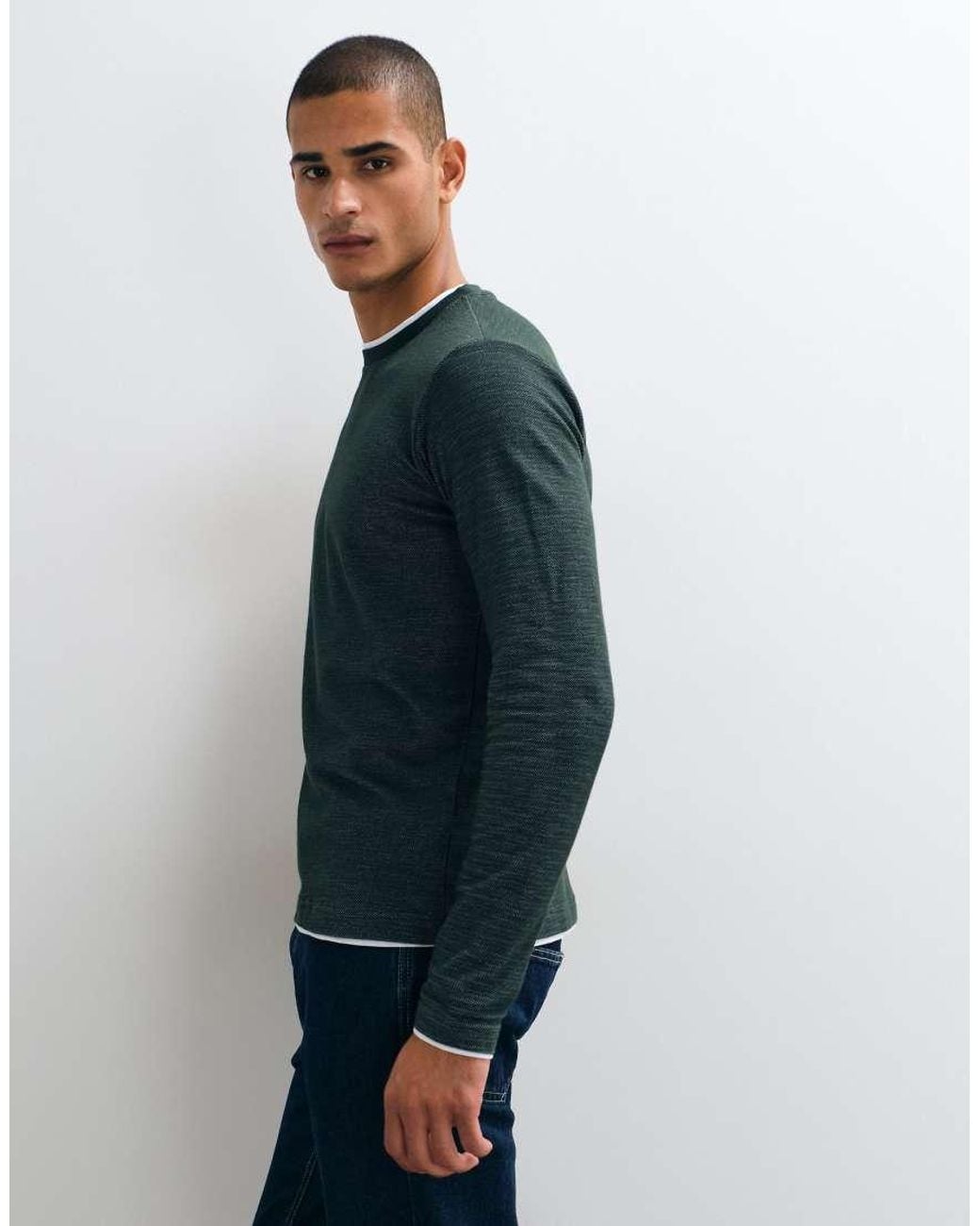 Brave Soul Blue Long Sleeve Crew Neck T-shirt for men