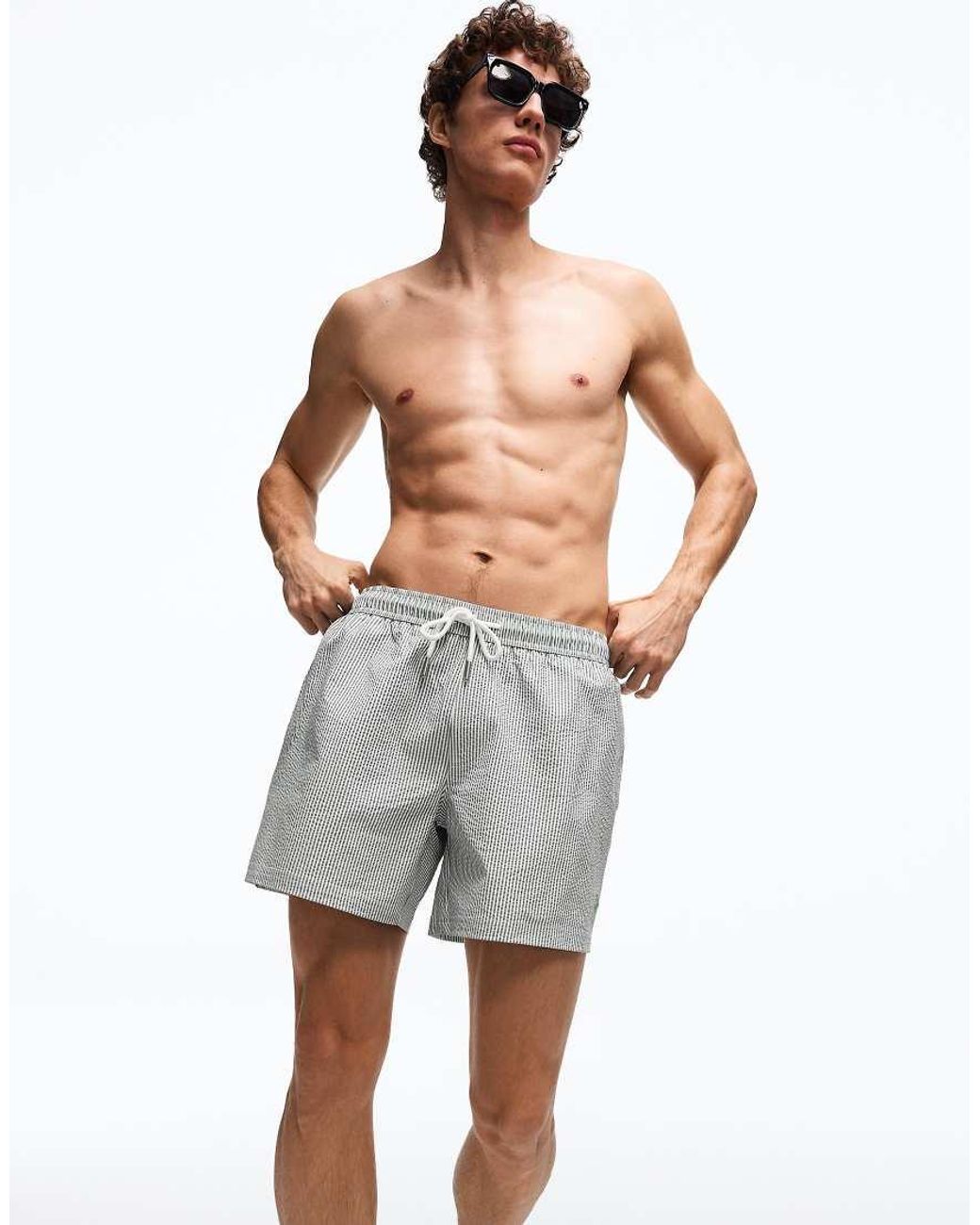 Bershka White Boxy Swimsuit for men
