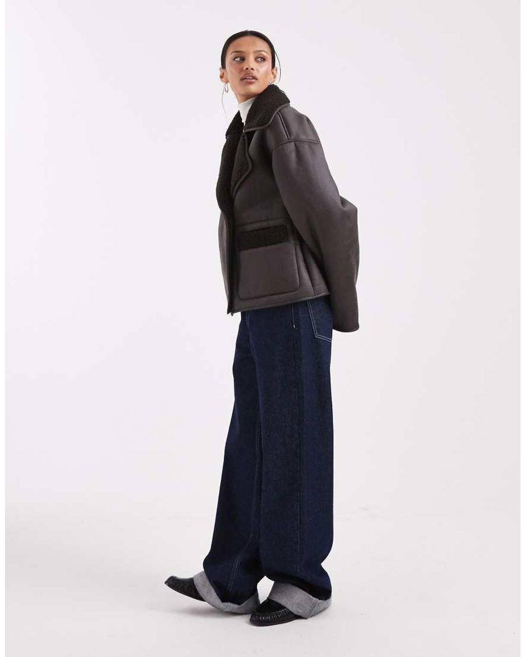 Pieces Blue Faux Shearling Jacket