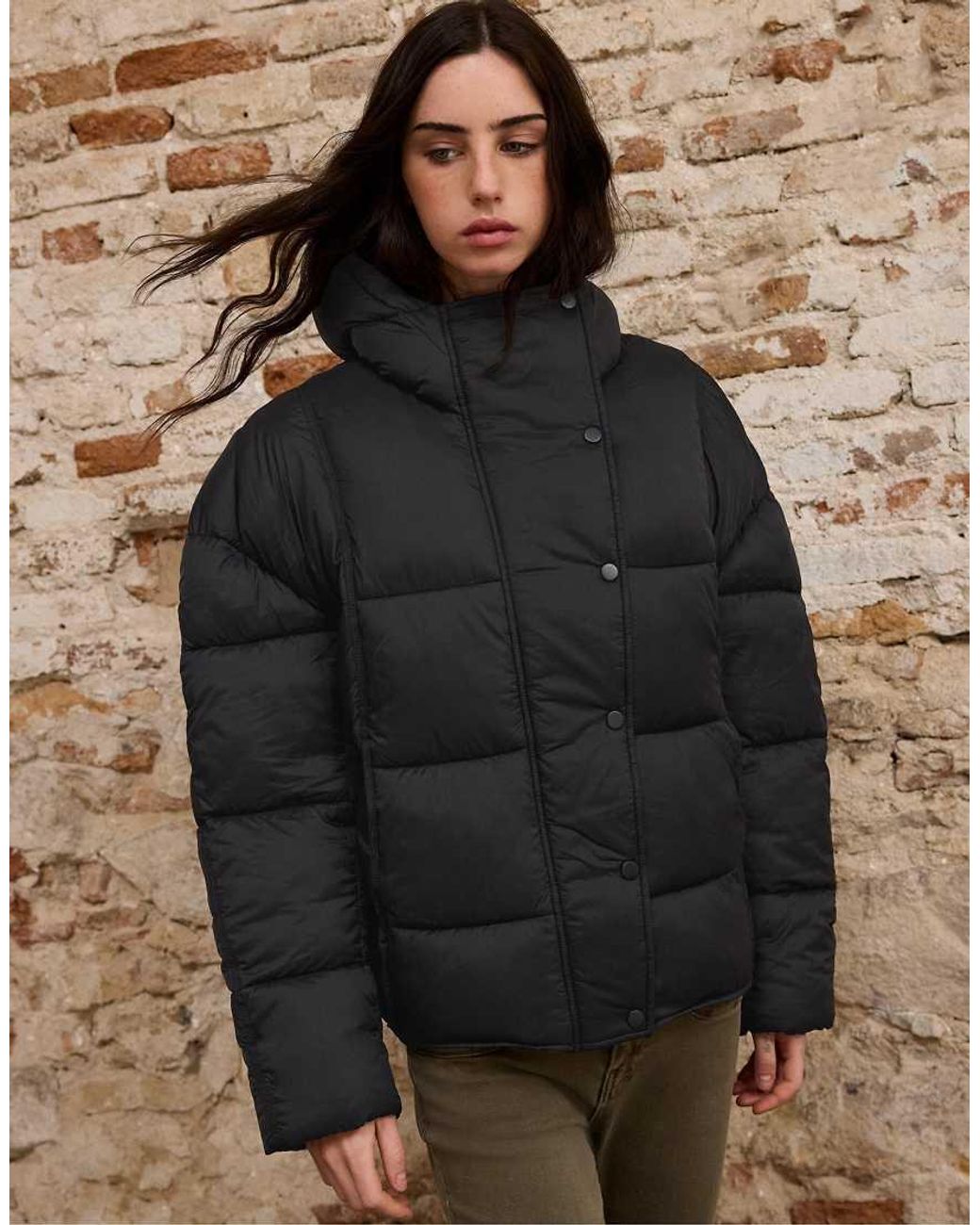 Stradivarius Brown Hooded Puffer Jacket