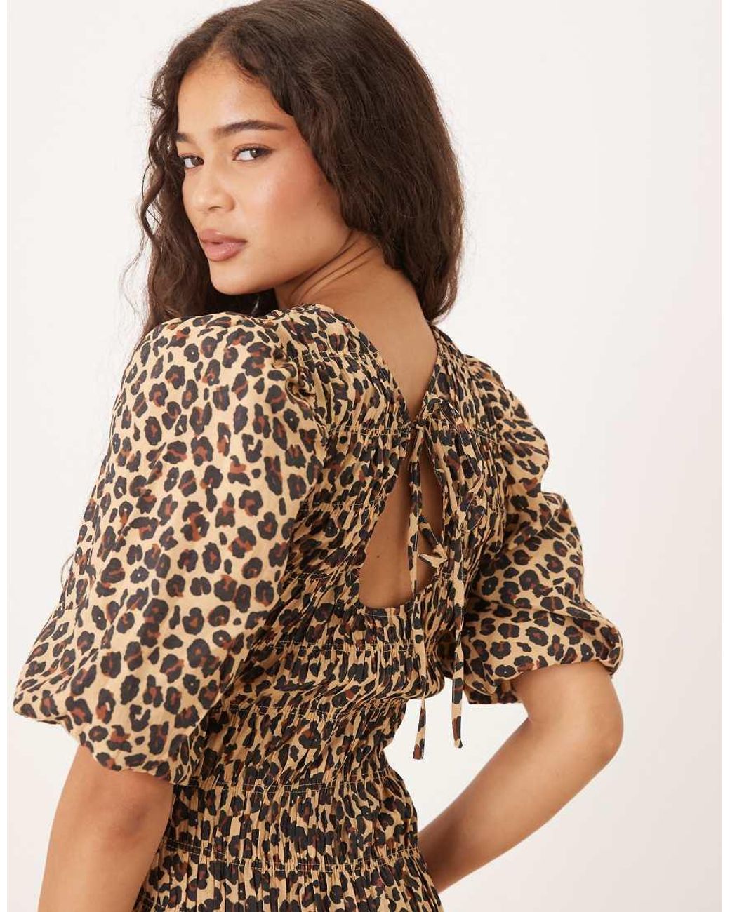 Never Fully Dressed Brown Puff Sleeve Pleated Mini Dress