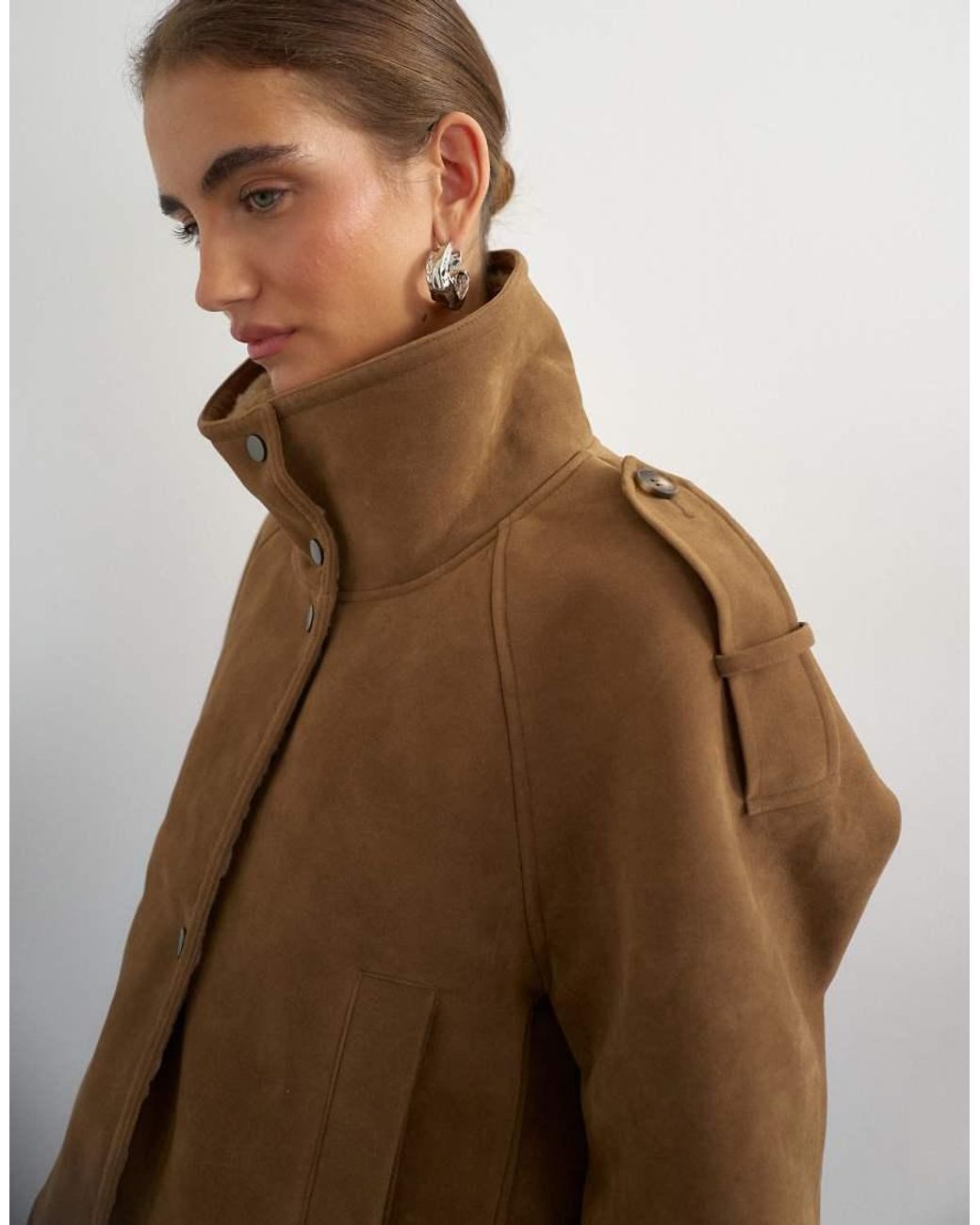TOPSHOP Brown Shearling Double Breasted Short Biker