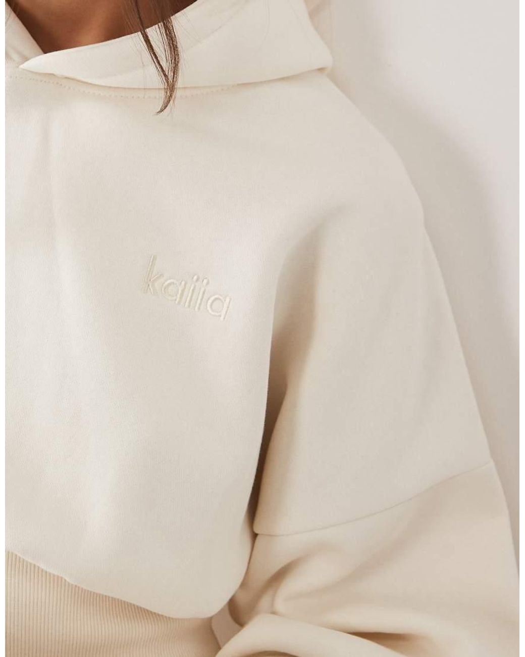 Kaiia Natural Cotton Rich Cinched Waist Lace Up Corset Detail Hoodie Co-ord