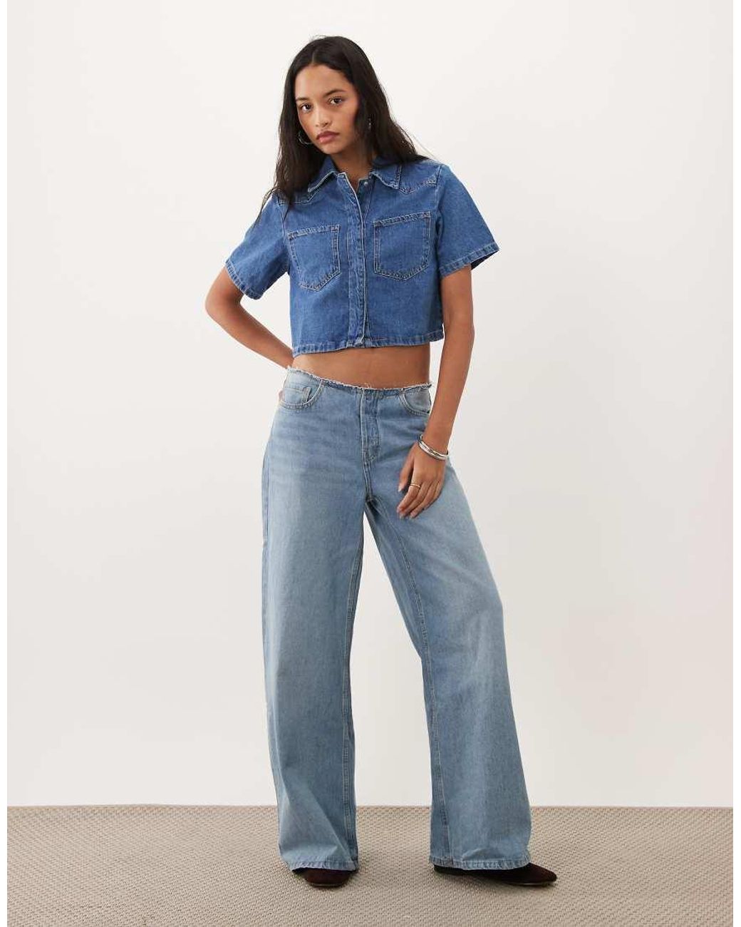 ASOS Denim Cropped Overhemd in het Blue