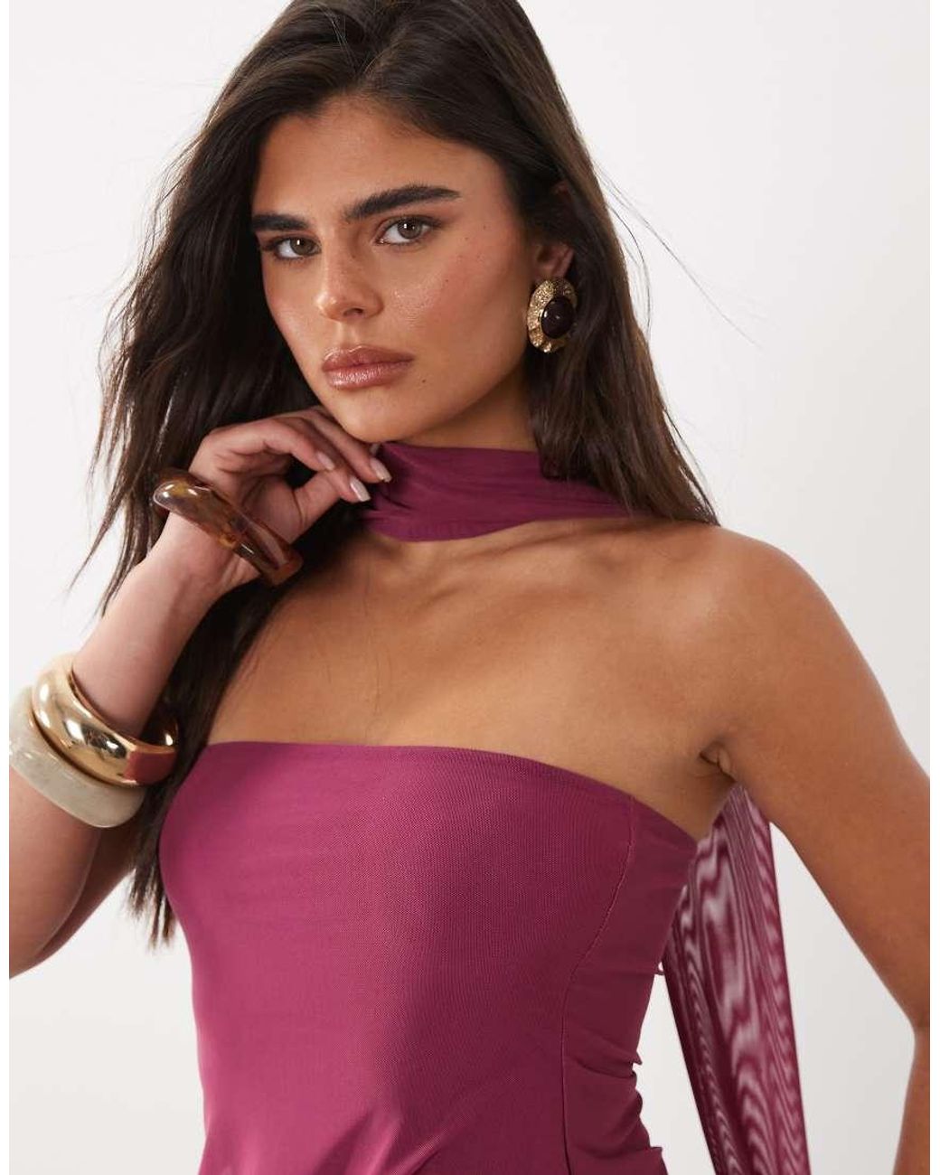 ASOS Red Mesh Bubble Scarf Top With Knot