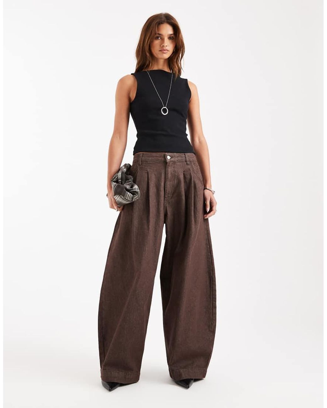 ASOS Brown Compact Cotton Boat Neck Tank Top
