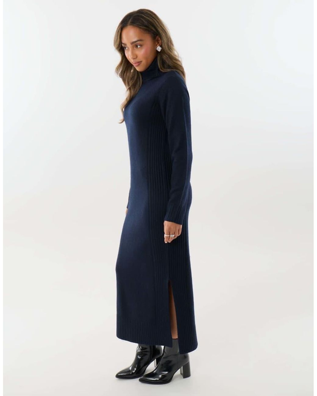 Threadbare Blue Turtle Neck Maxi Jumper Dress