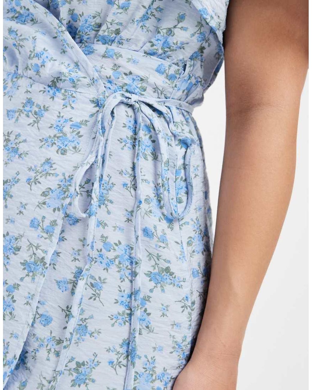 Vero Moda Blue Flutter Sleeve Wrap Front Mini Dress