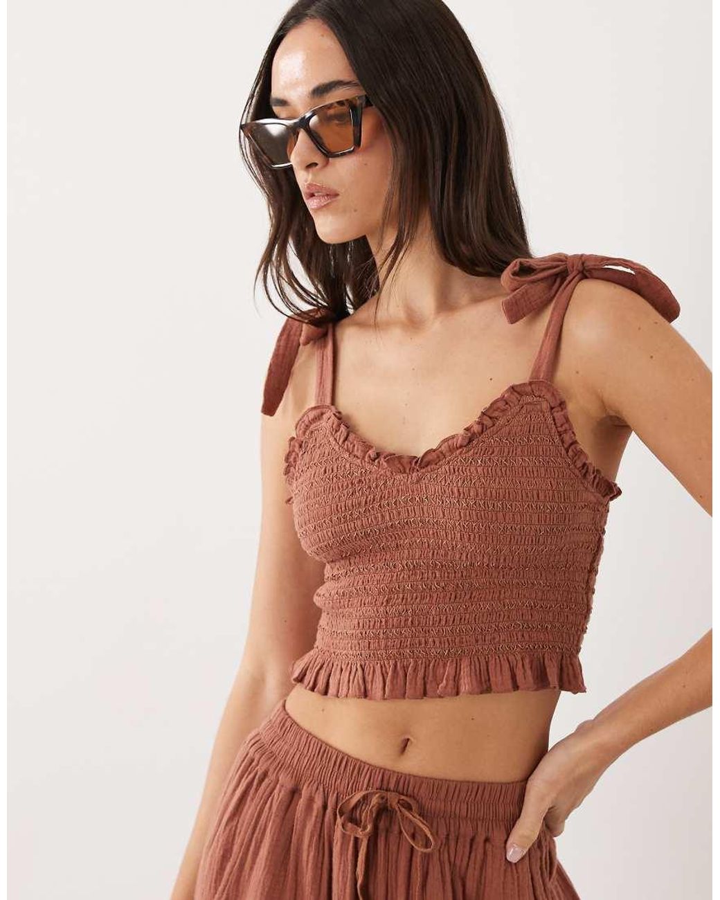 Iisla & Bird Brown Tie Detailing Crop Top