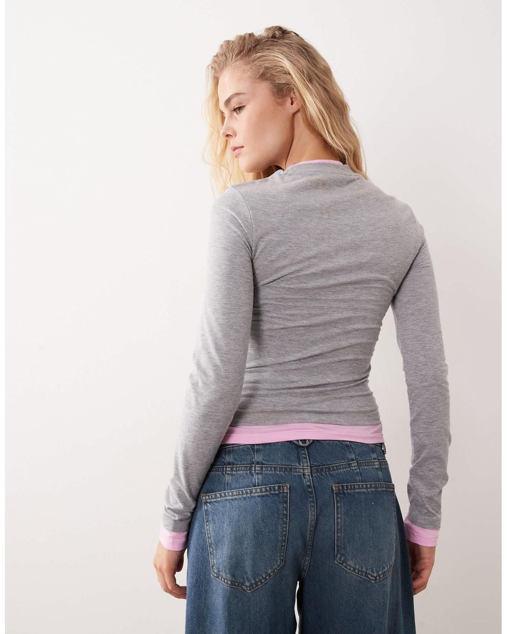 ASOS Gray Long Sleeve Double Layer Top