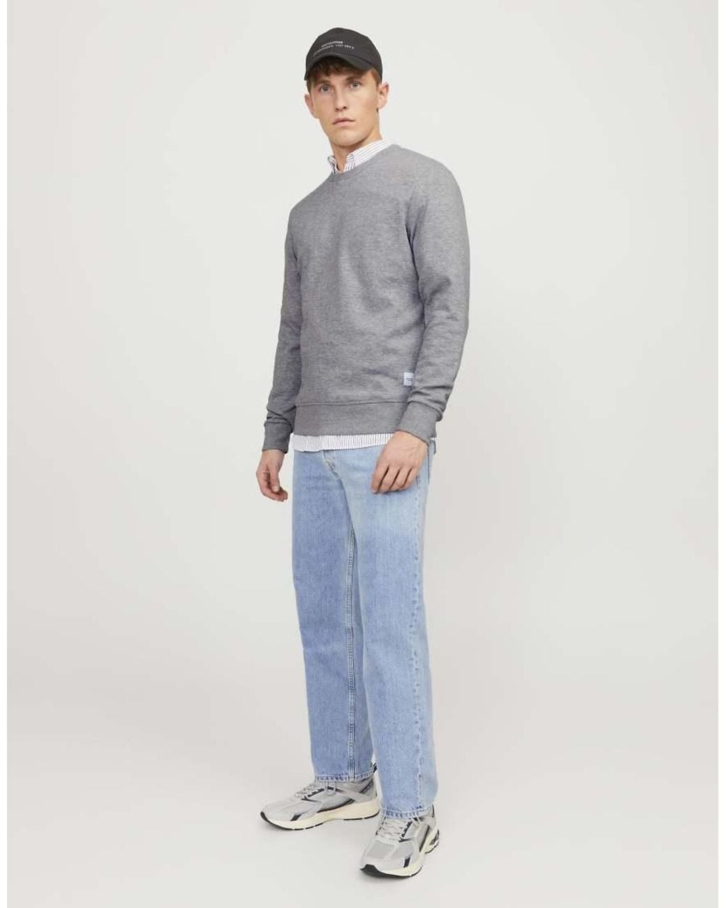 Jack & Jones Gray Basic Standard Fit Crew Neck Sweatshirt for men