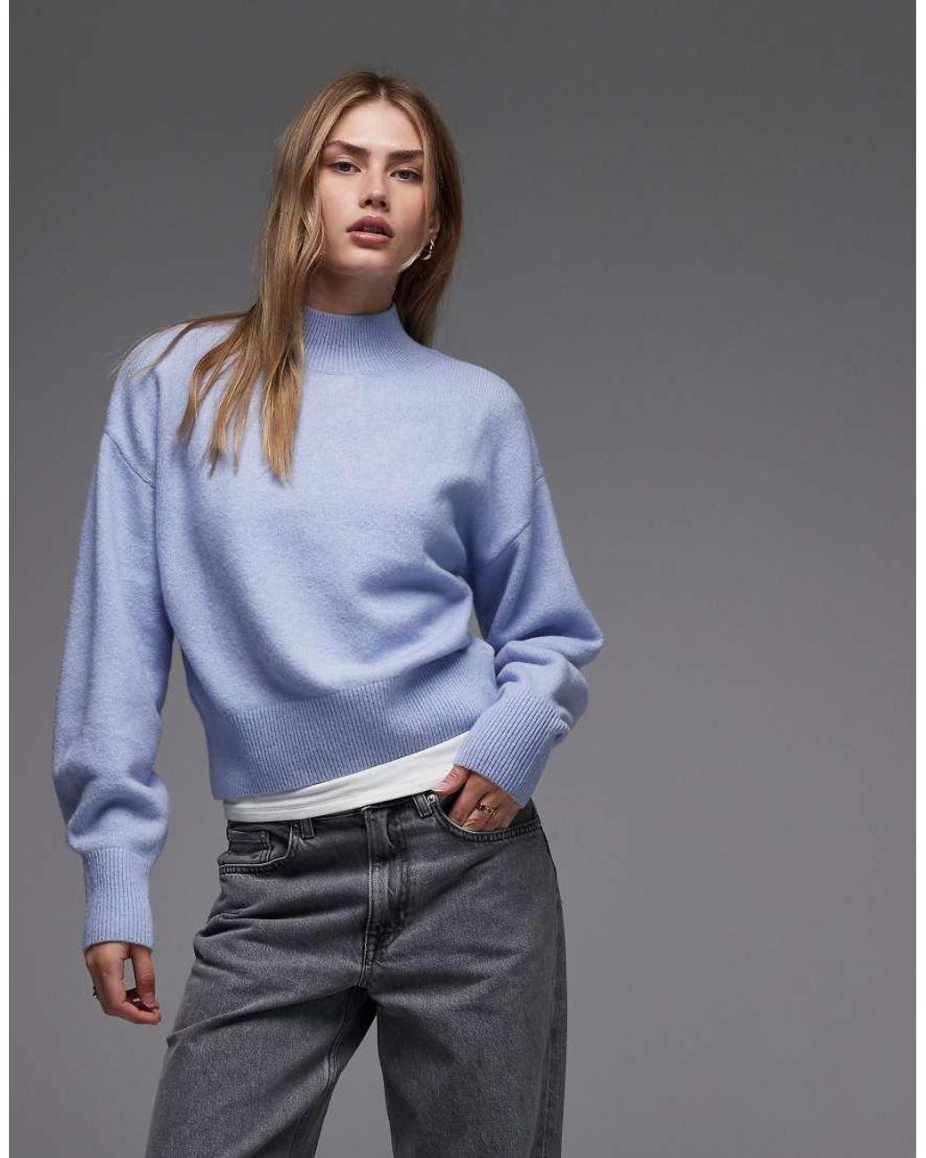 & Other Stories Blue Mock Neck Jumper