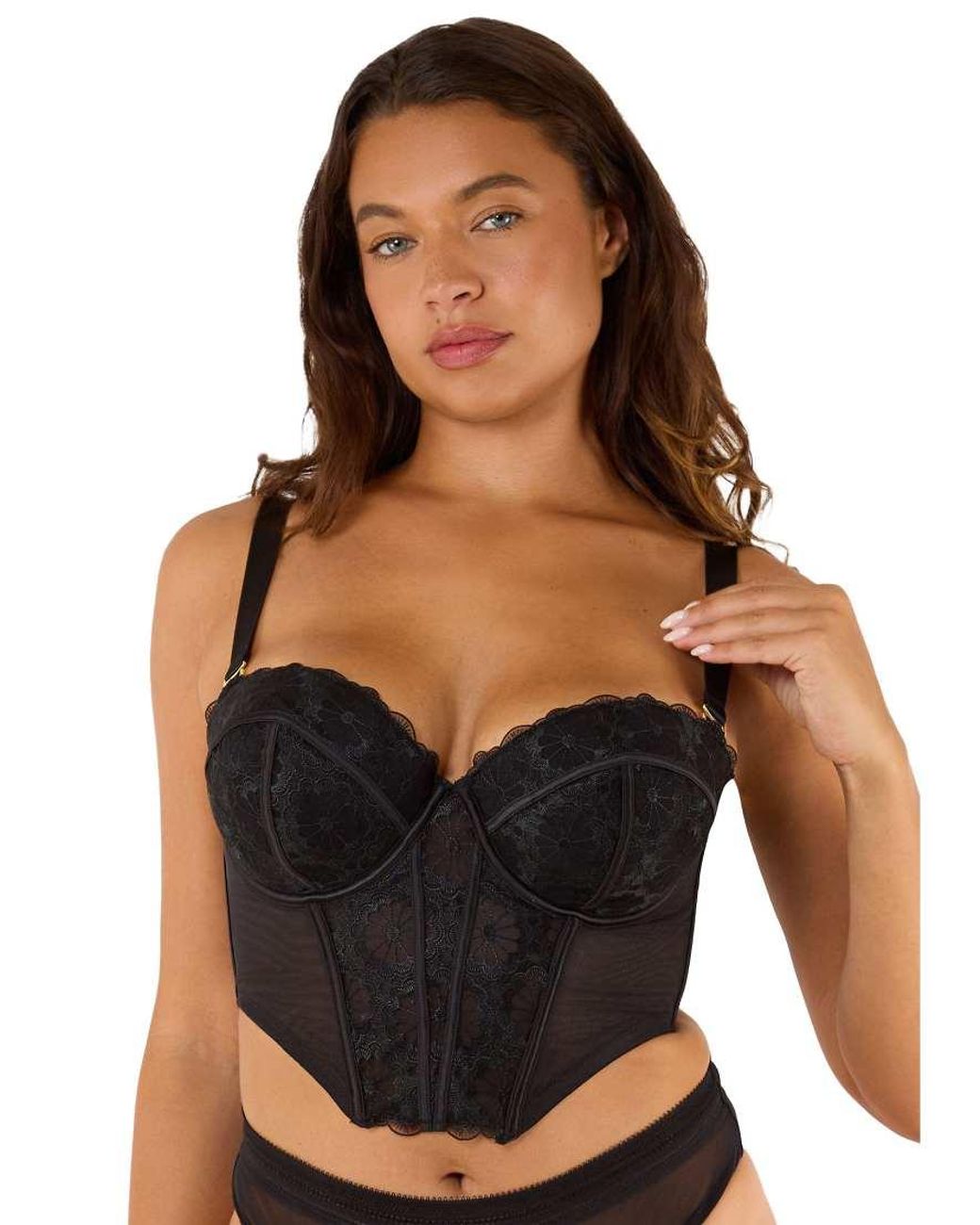 Wolf & Whistle Black Daisy Embroidery Strapless Bustier