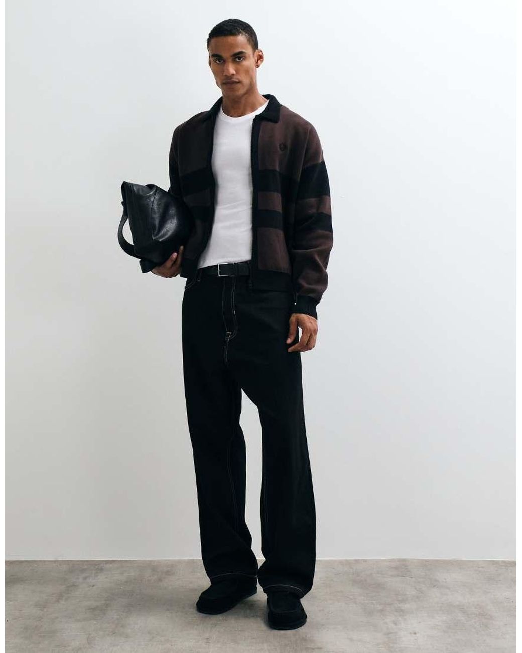Fred Perry Black Stripe Logo Graphic Zip Cardigan for men