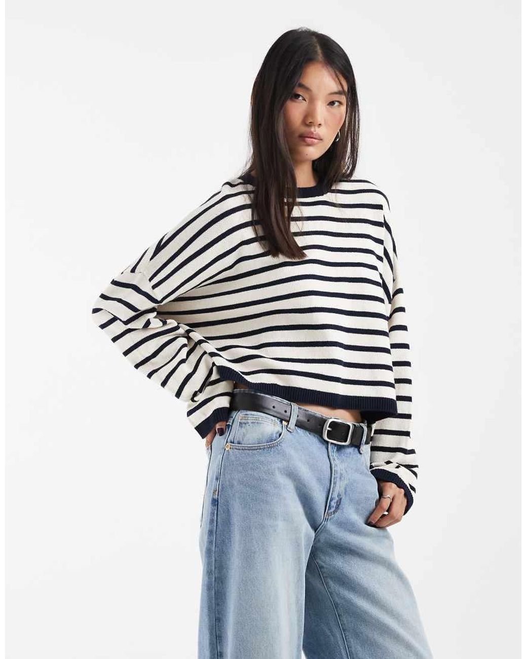 & Other Stories Blue Cropped Oversized Cotton Jumper