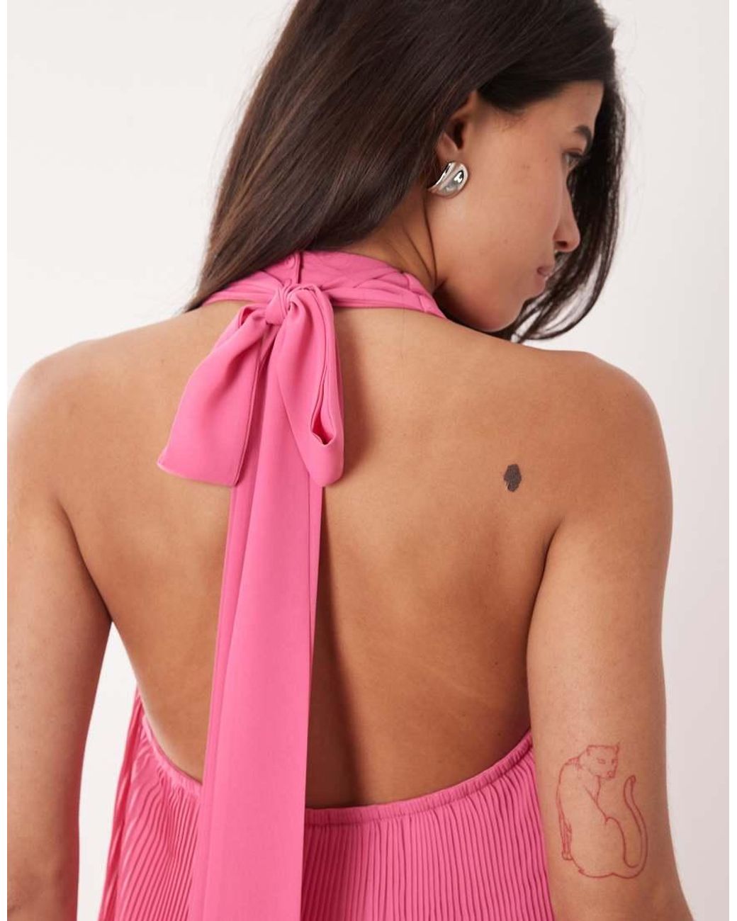 Gina Tricot Pink Pleated Halterneck Maxi Dress