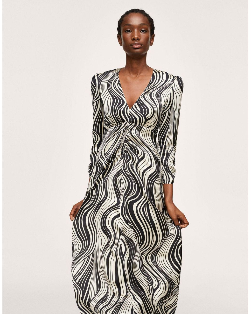 Mango Retro Swirl Maxi Dress in Black 