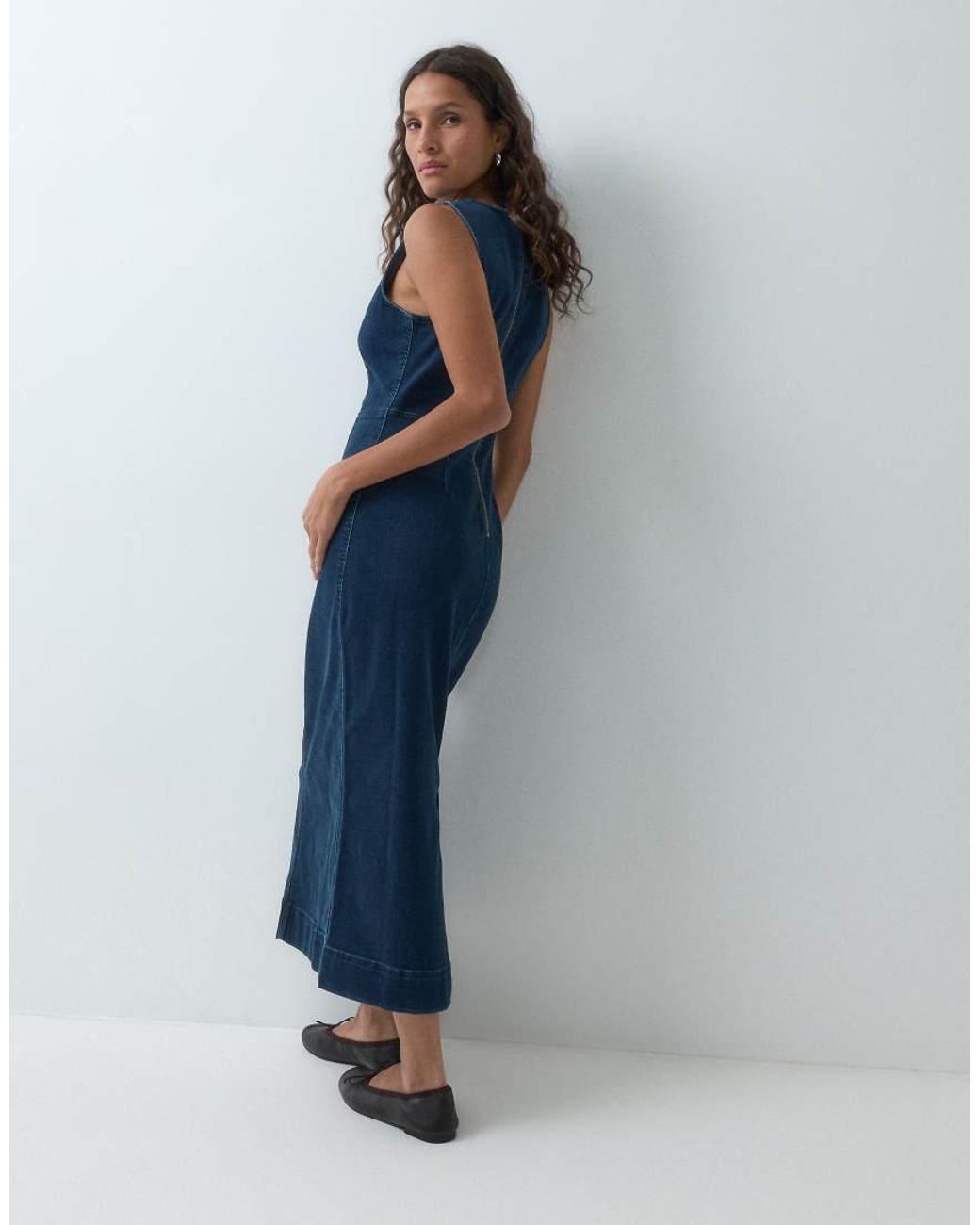 Lee Jeans Blue Midi Denim Dress With Seams