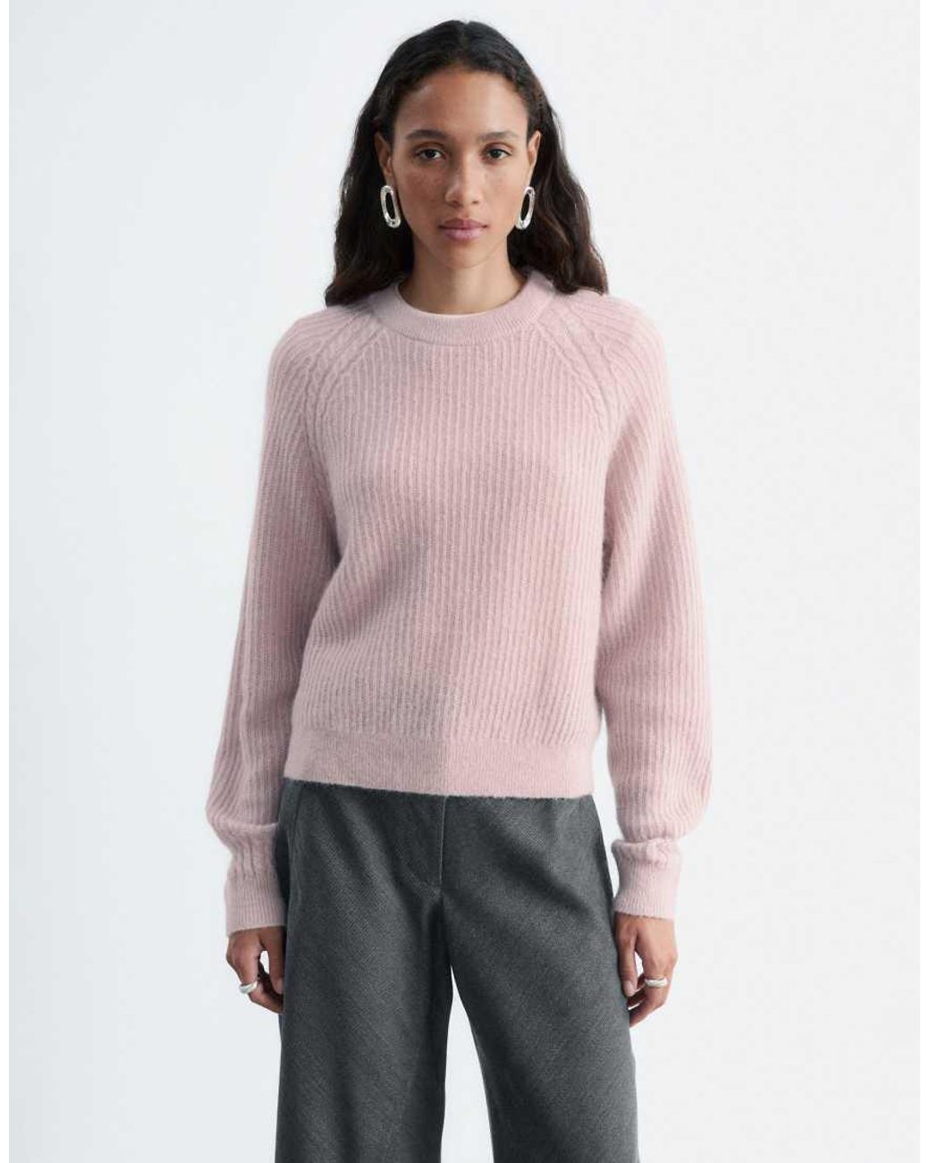 & Other Stories Pink Mohair Blend Jumper With Cable Detail