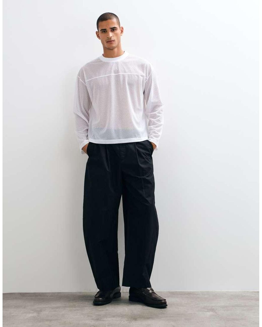 ASOS White Boxy Oversized Mesh Long Sleeve Top for men