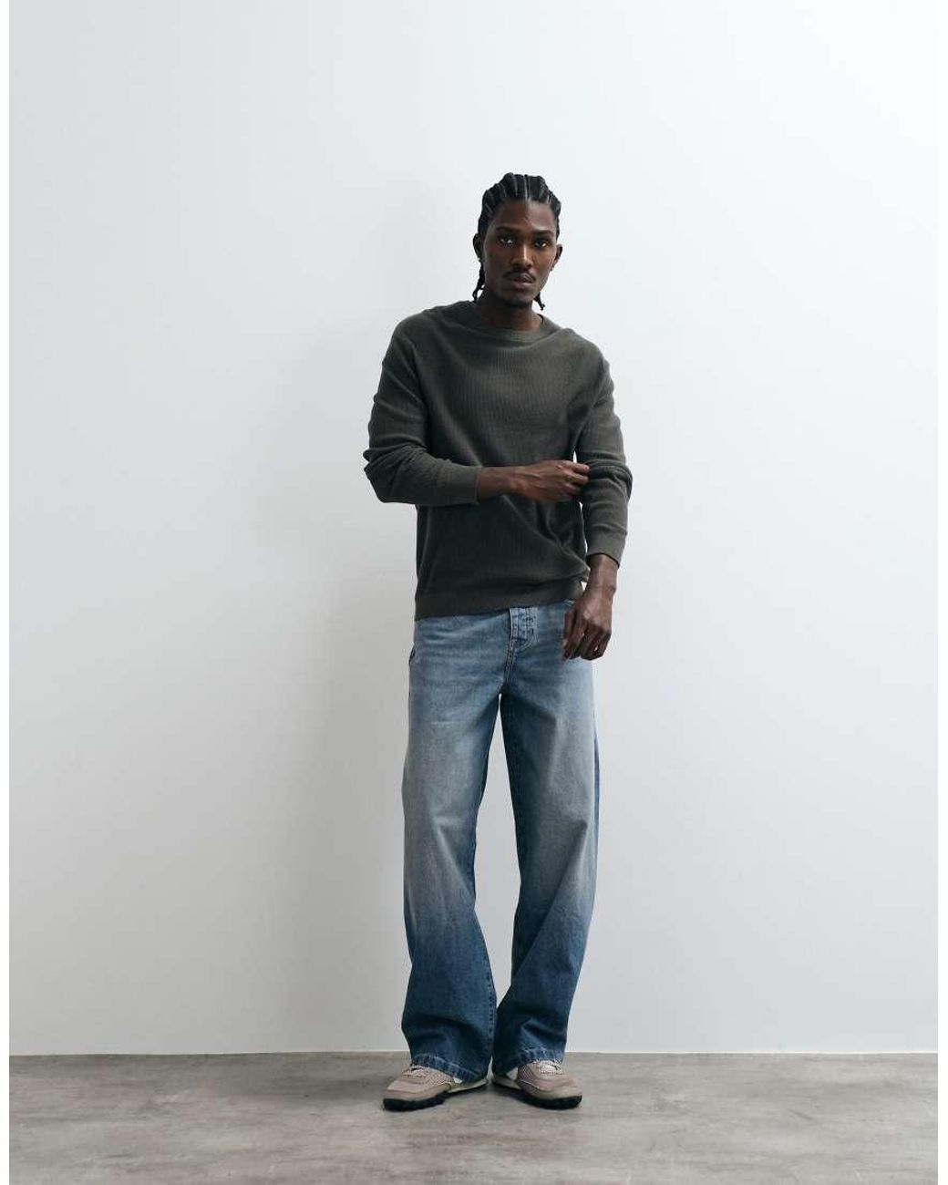 Only & Sons Black Crew Neck Waffle Knit Jumper for men