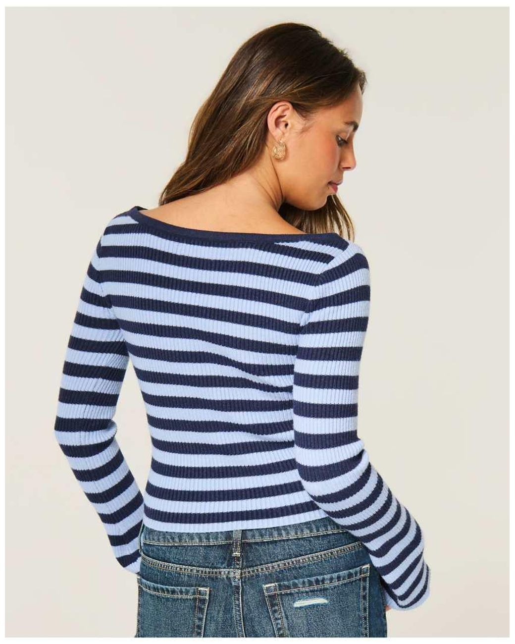 Hollister Blue Slash-Neck Bell Sleeve Sweater