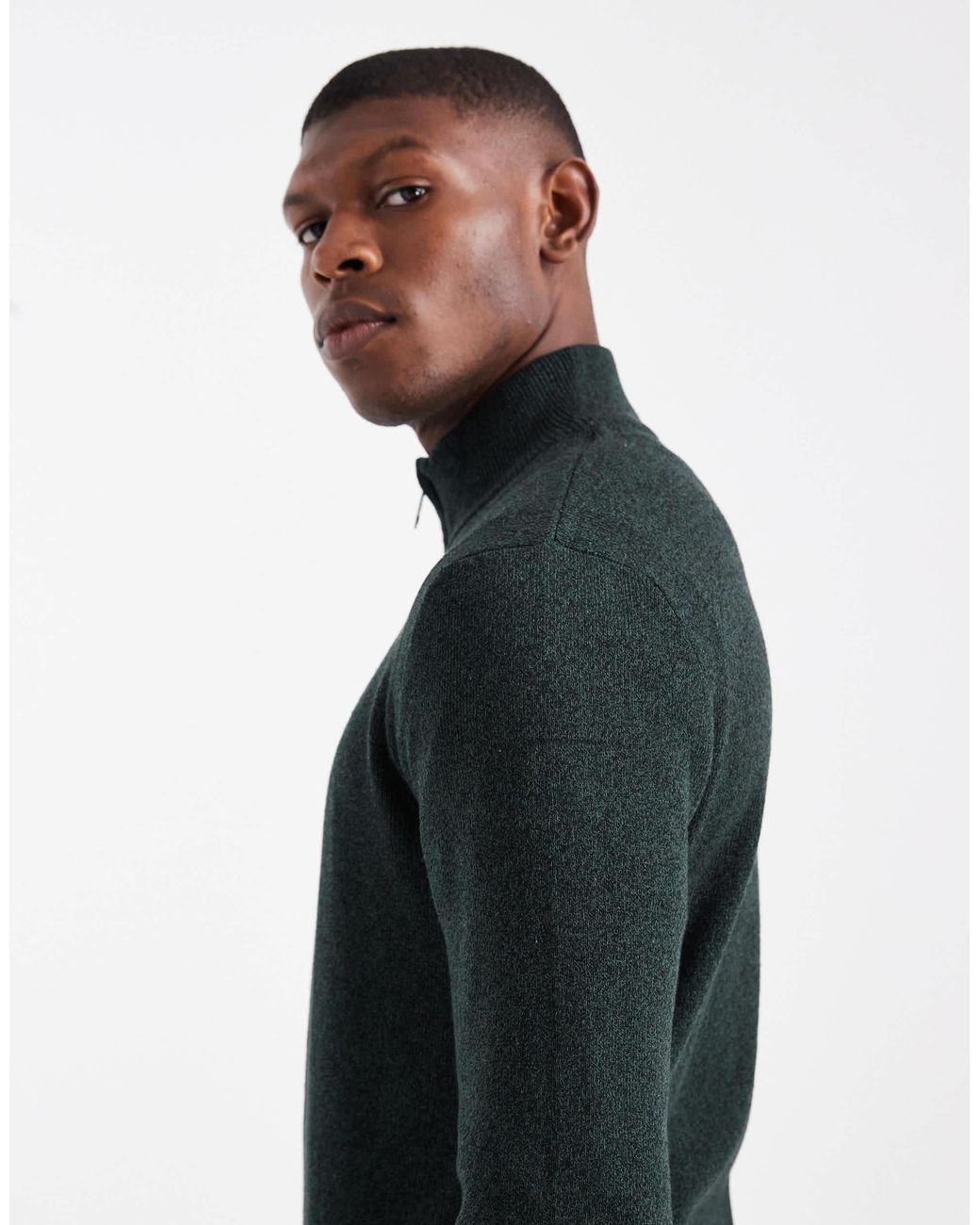 Pull en maille à col zippé - noir/kaki Threadbare pour homme en coloris Blue