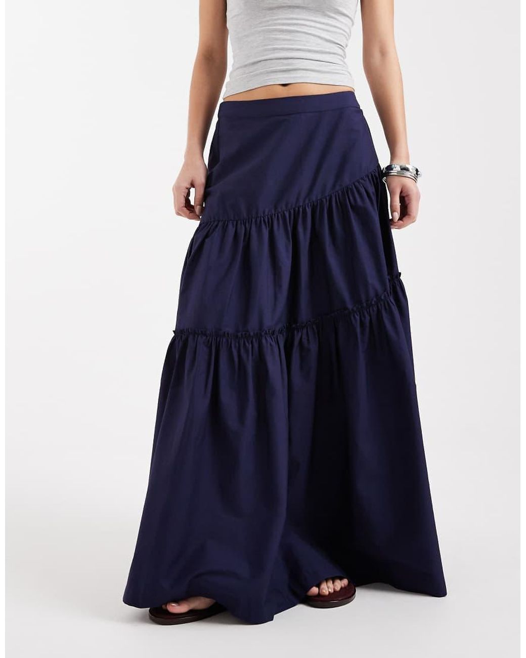 ASOS Blue Asymmetric Tiered Boho Maxi Skirt