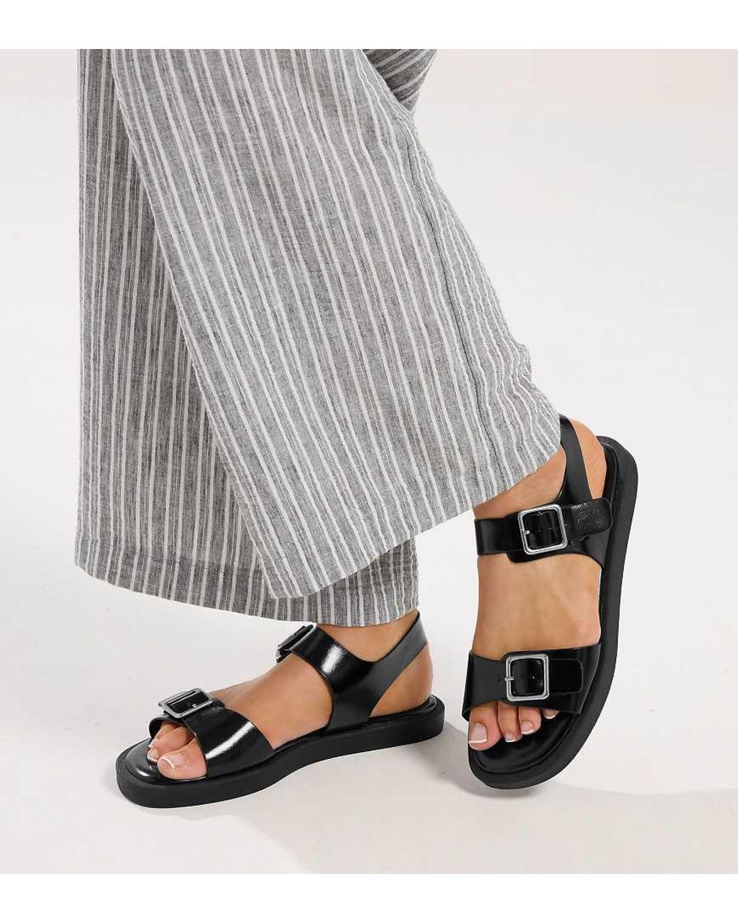Yours Clothing Gray Faux Leather Buckle Strap Sandals