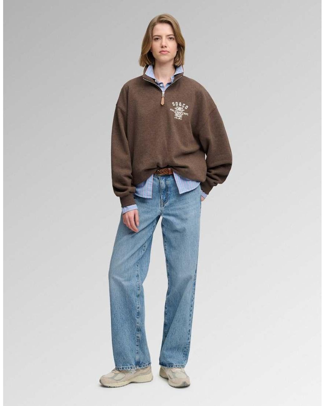 Superdry Brown Country Club Half Zip Sweatshirt