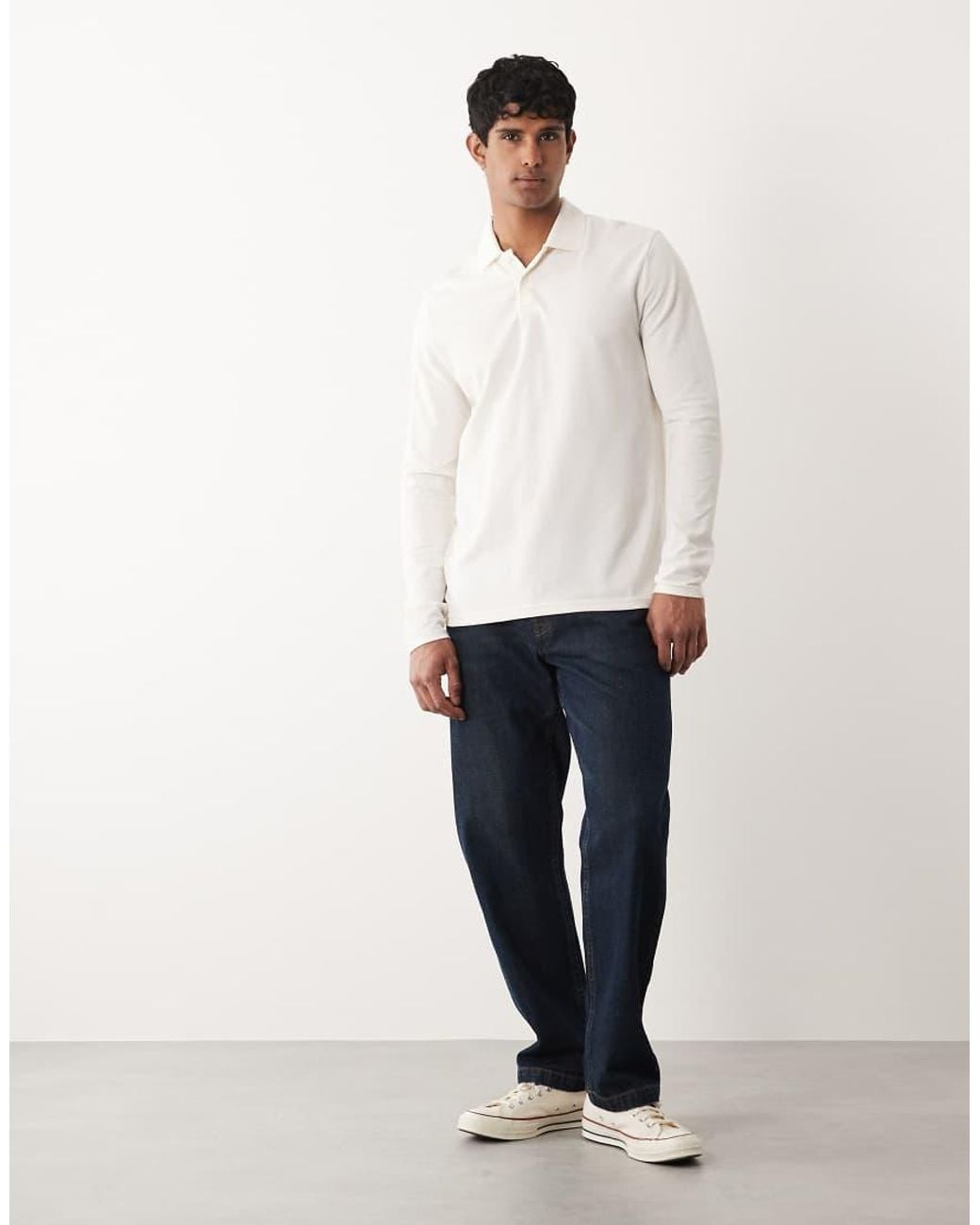 ASOS White Essentials Regular Fit Long Sleeve Polo for men