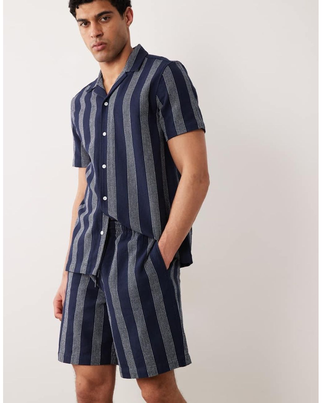 New Look Blue Co-ord Stripe Shorts for men