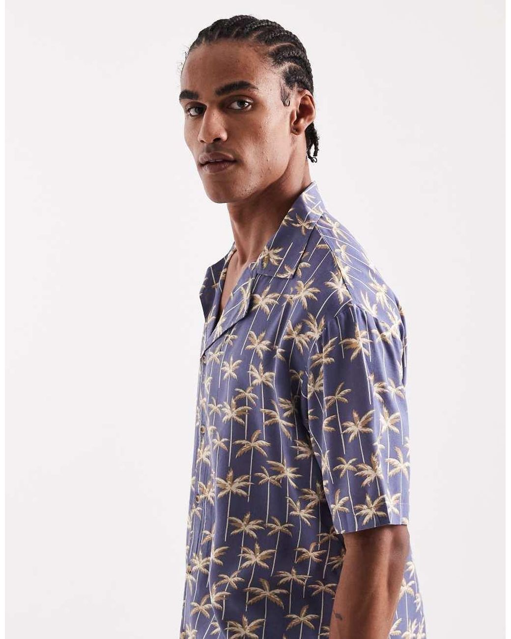 Sol Beach Blue Leaf Print Beach Shirt for men