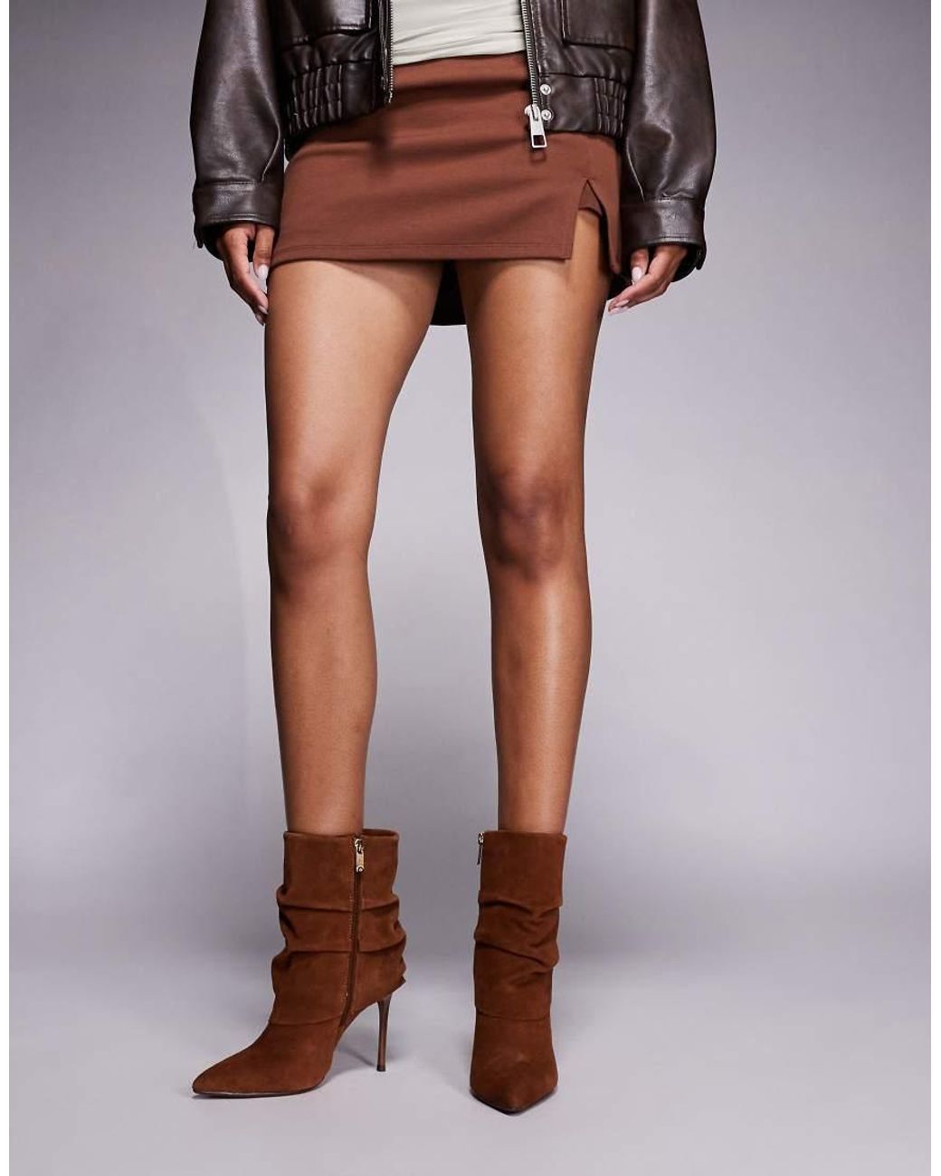 River Island Brown Suede Fold Over Detail Ankle Boot