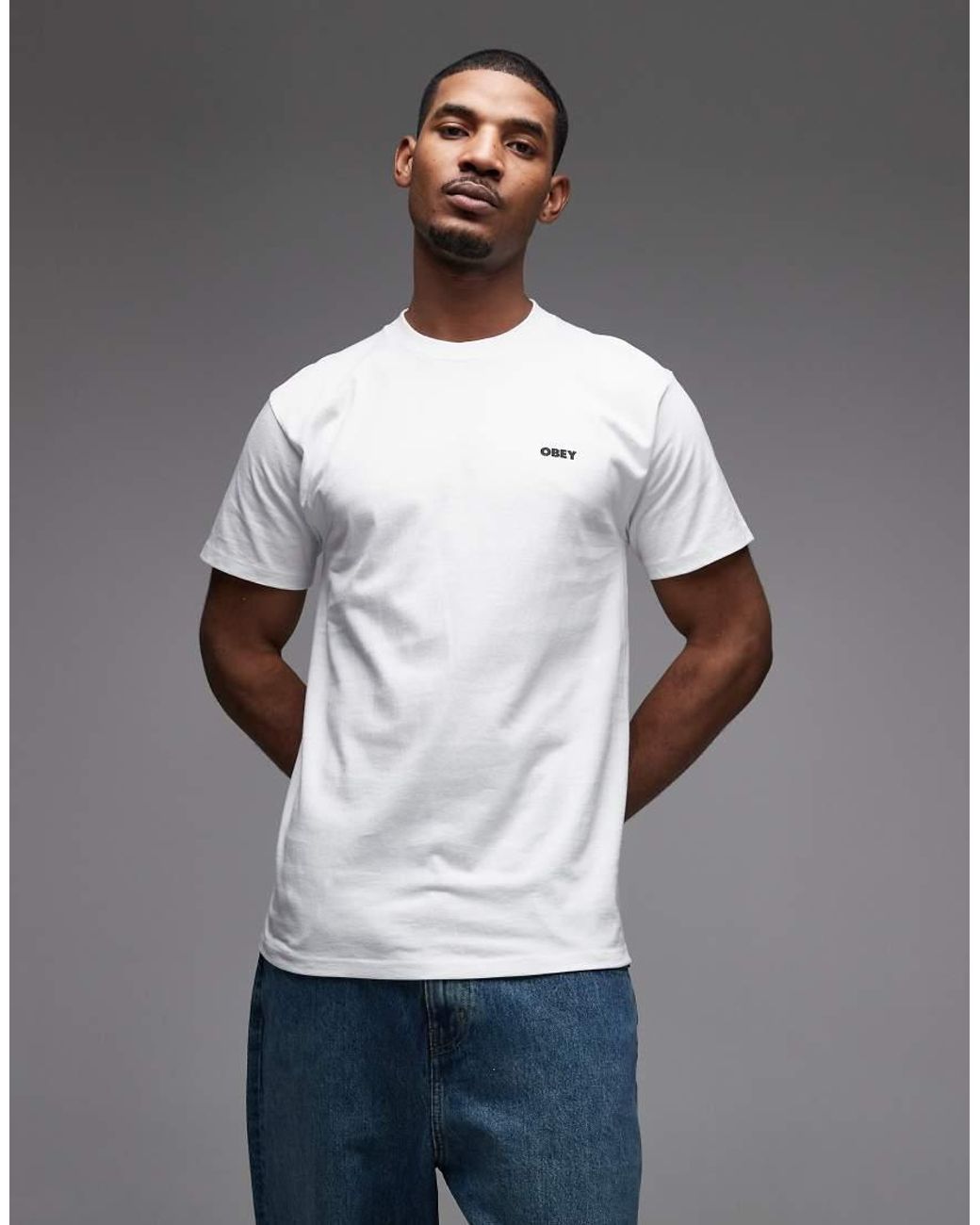 Obey Gray Exlamation T-shirt With Back Print for men