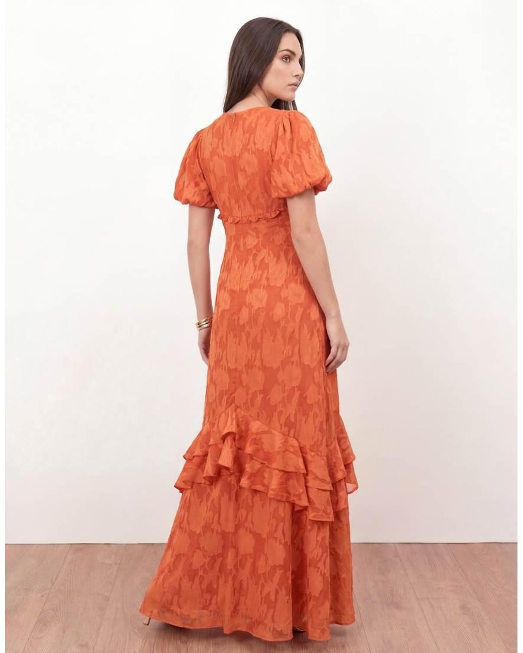 ANAYA Red Floral Burnout Short Sleeve Maxi Dress
