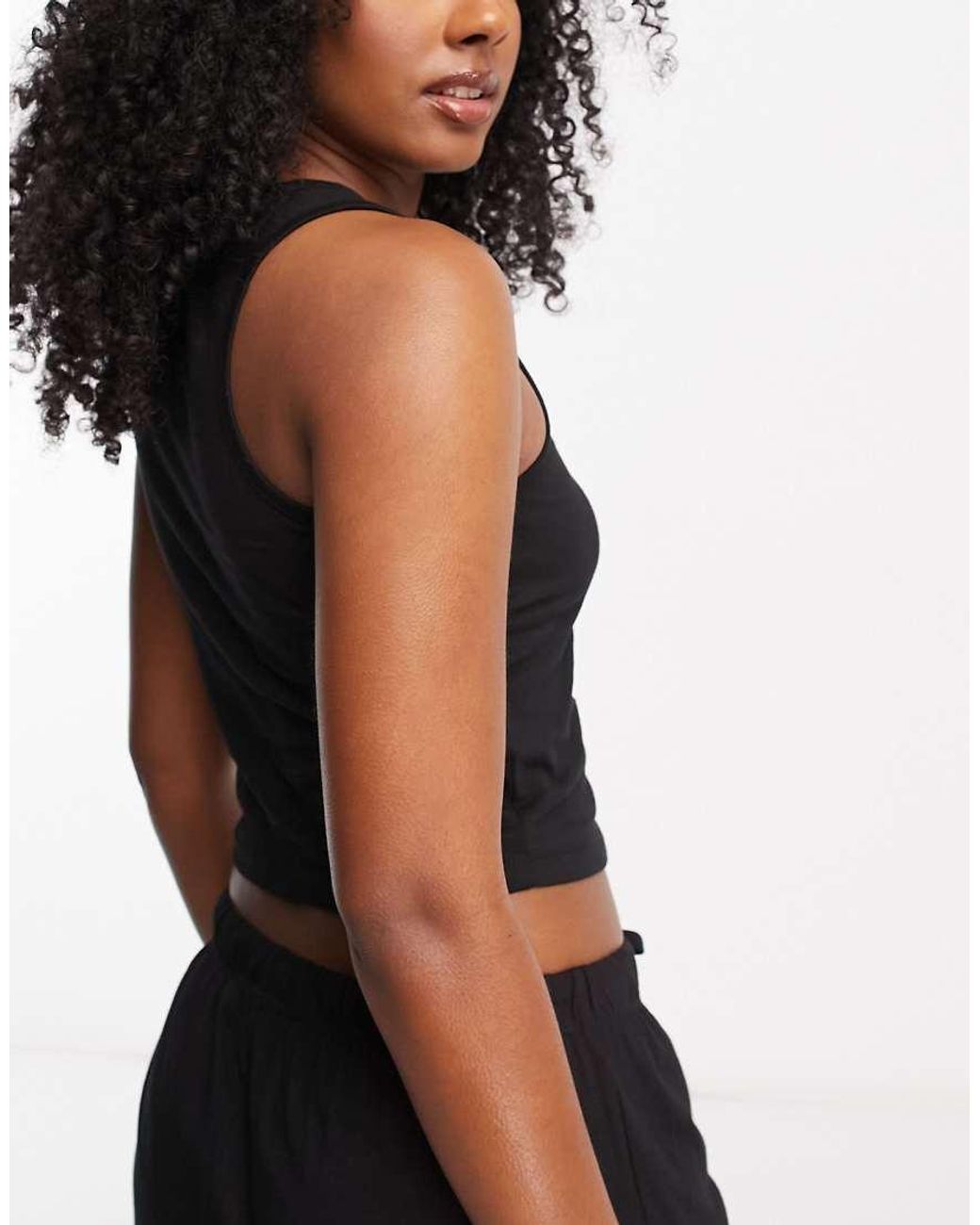 ASOS Black Mix & Match Cotton Racer Front Pyjama Singlet