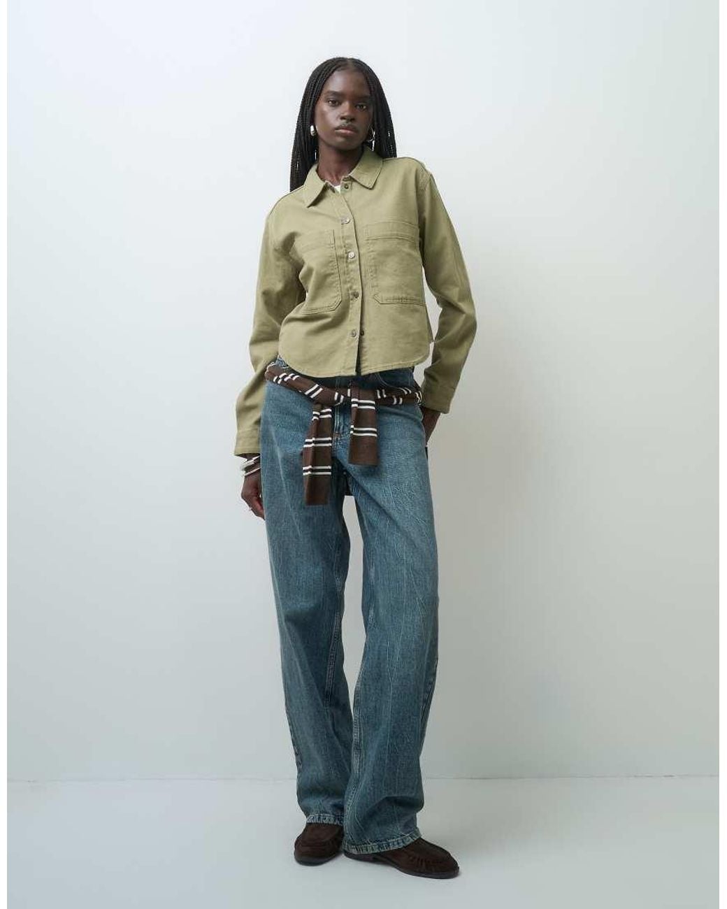ONLY Green Cotton Shacket With Pocket Detail