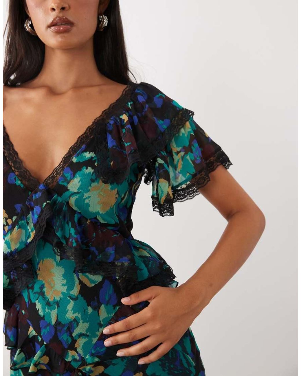 ASOS Multicolor Full Hem Ruffle Maxi Dress With Trim Detail And Open Back