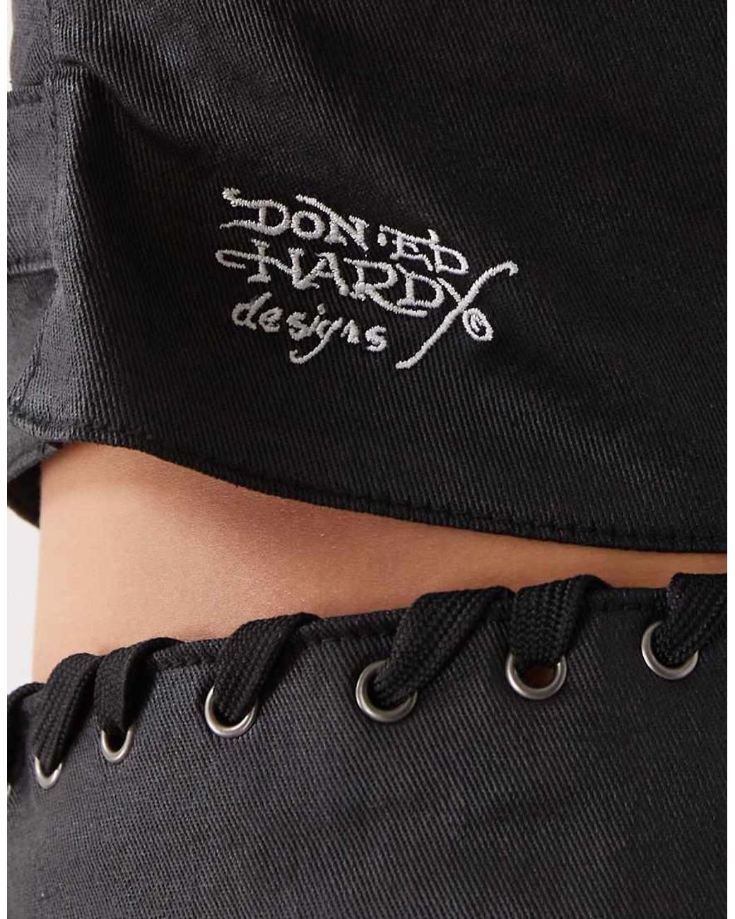 Ed Hardy Black Drip Strapless Denim Corset Top