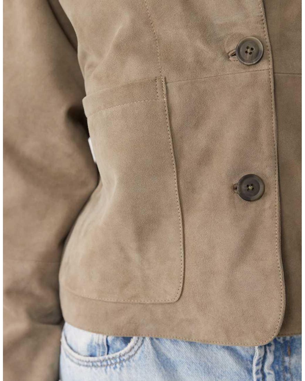 Barney's Originals Natural Sage Goat Suede Cropped Harrington
