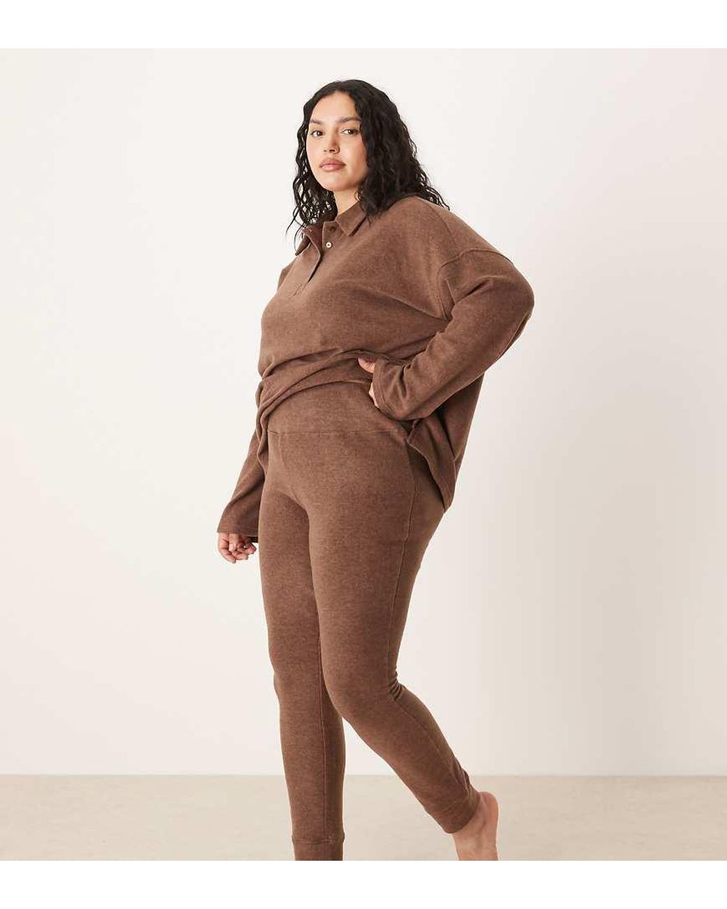 ASOS Brown Asos Design Curve Lounge Mix & Match Lightweight Fleece Legging