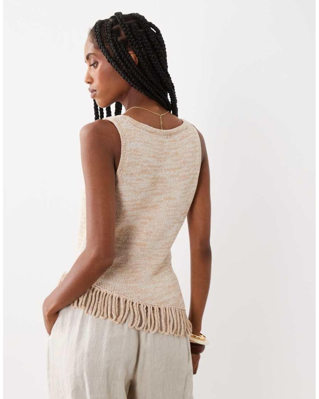 ASOS Natural Asym Fringe Twisted Knit Cami