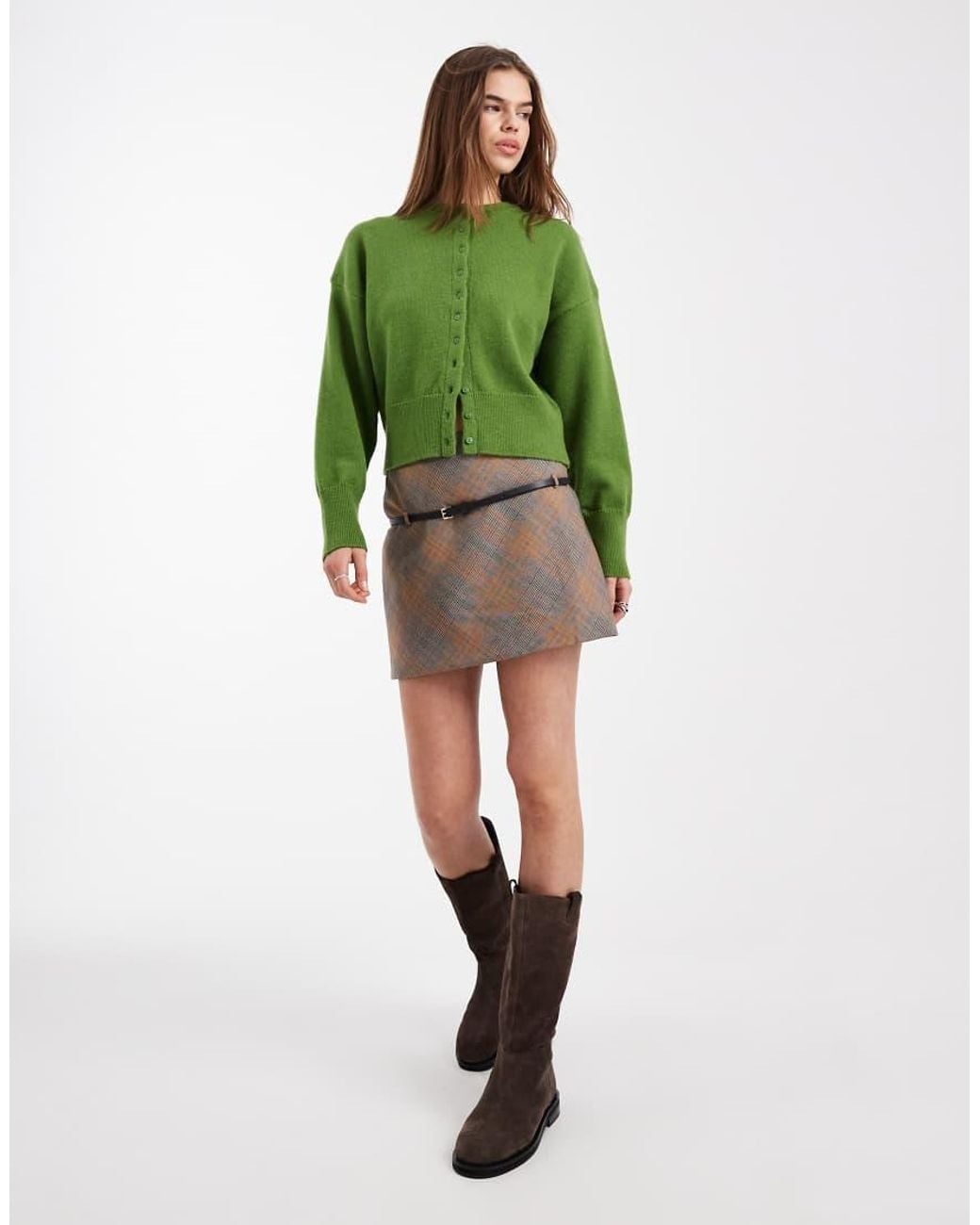 Daisy Street Green Fitted Waist Cardigan